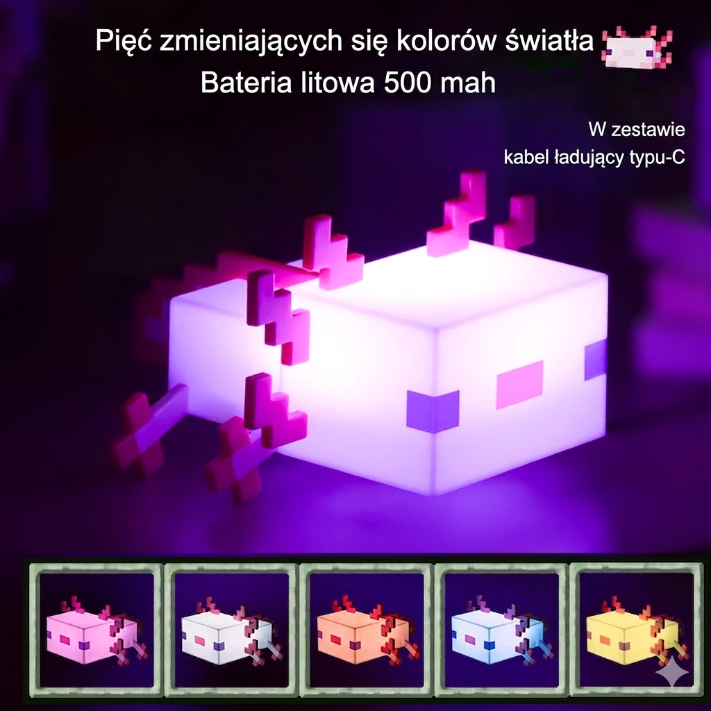 Lampka LED Axolotl jak z Minecrafta
