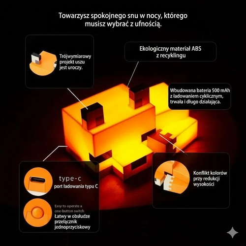 Lampka LED Lis jak z Minecrafta