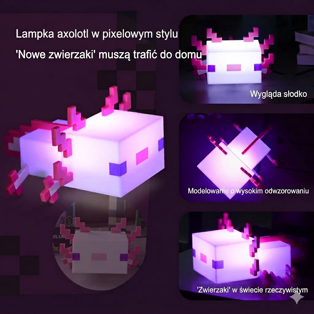 Lampka LED Axolotl jak z Minecrafta