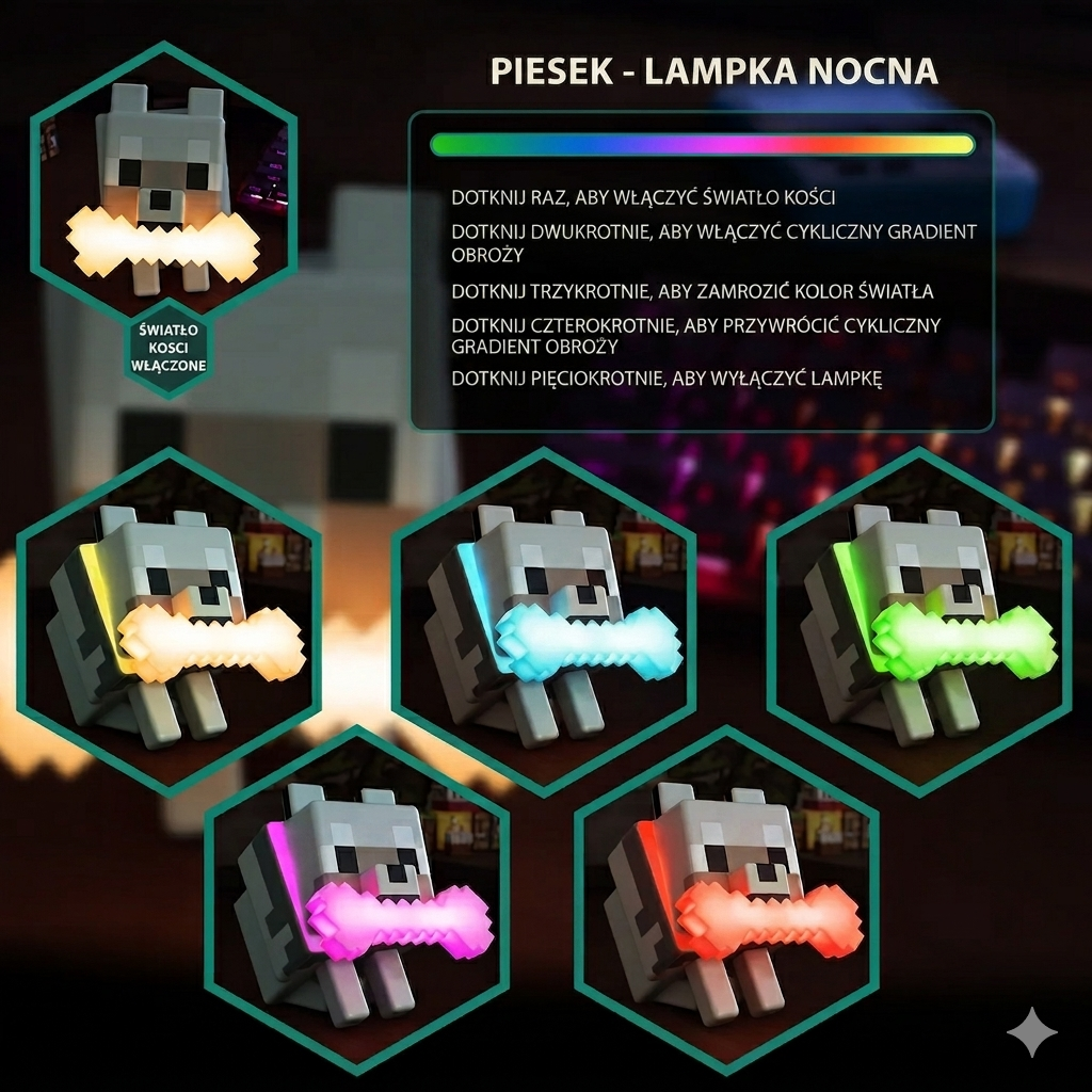 Lampka LED Piesek jak z Minecrafta