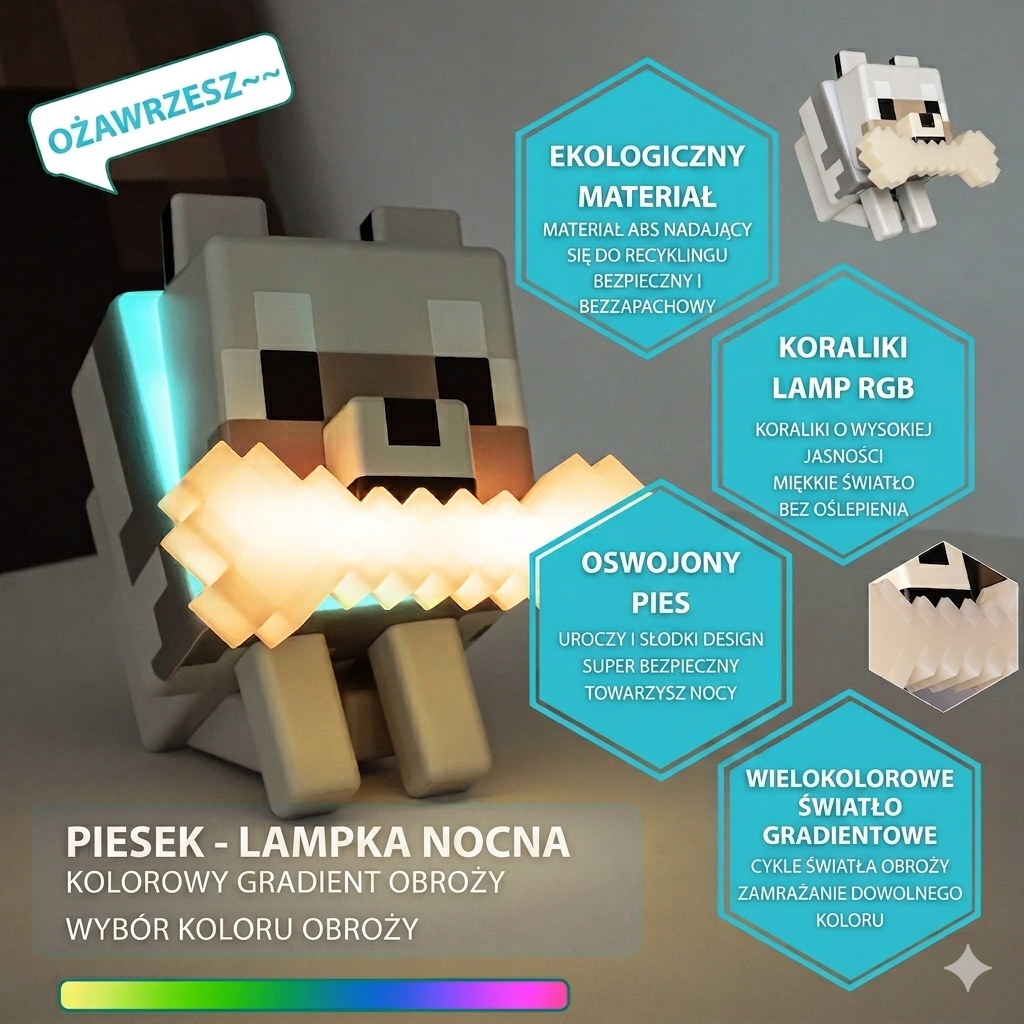 Lampka LED Piesek jak z Minecrafta